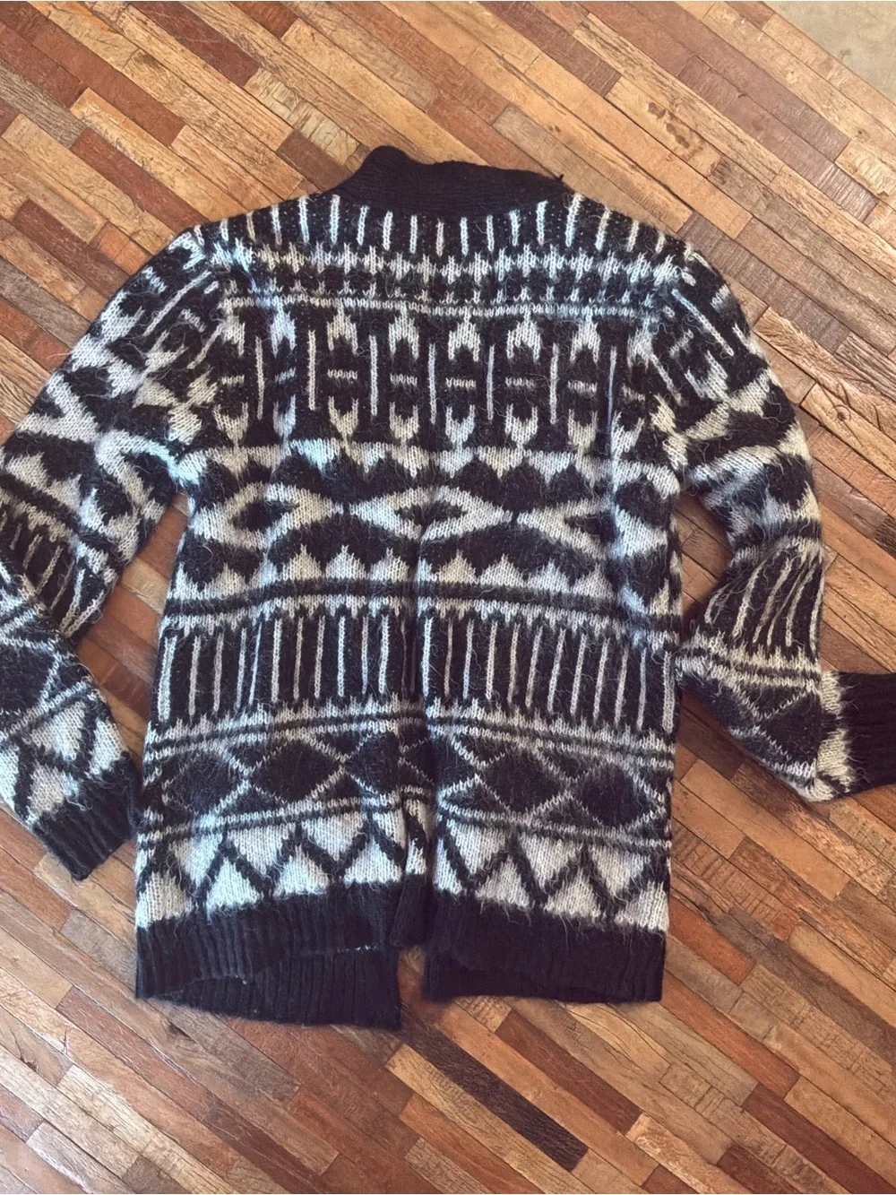 Men's Black & Cream Geometric Open-Front Cardigan
